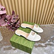Fortok Gucci Double G Diamond Buckle Flat Slippers White Leather - 3
