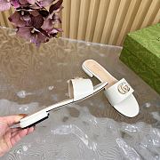 Fortok Gucci Double G Diamond Buckle Flat Slippers White Leather - 2