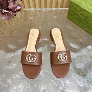 Fortok Gucci Double G Diamond Buckle Flat Slippers Brown Leather - 1