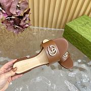 Fortok Gucci Double G Diamond Buckle Flat Slippers Brown Leather - 6