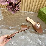Fortok Gucci Double G Diamond Buckle Flat Slippers Brown Leather - 5