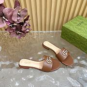 Fortok Gucci Double G Diamond Buckle Flat Slippers Brown Leather - 2