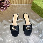 Fortok Gucci Double G Diamond Buckle Flat Slippers Black Leather - 1