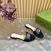 Fortok Gucci Double G Diamond Buckle Flat Slippers Black Leather - 6