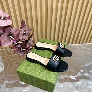Fortok Gucci Double G Diamond Buckle Flat Slippers Black Leather - 5