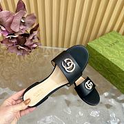 Fortok Gucci Double G Diamond Buckle Flat Slippers Black Leather - 4