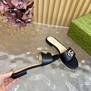 Fortok Gucci Double G Diamond Buckle Flat Slippers Black Leather - 3
