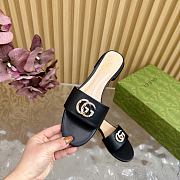 Fortok Gucci Double G Diamond Buckle Flat Slippers Black Leather - 2
