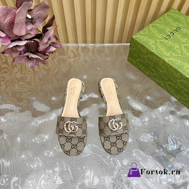 Fortok Gucci Double G Diamond Buckle Flat Slippers Beige - 1