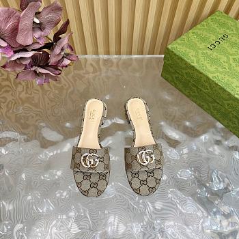 Fortok Gucci Double G Diamond Buckle Flat Slippers Beige