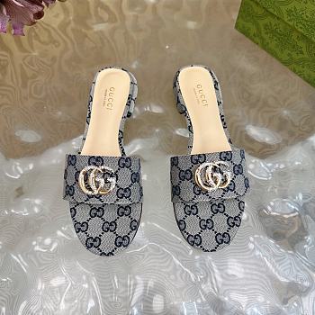 Fortok Gucci Double G Diamond Buckle Flat Slippers Beige & Blue