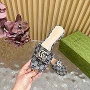Fortok Gucci Double G Diamond Buckle Flat Slippers Beige & Blue - 3