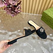 Fortok Gucci Double G Diamond Buckle Flat Slippers Black - 6