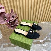 Fortok Gucci Double G Diamond Buckle Flat Slippers Black - 5