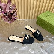 Fortok Gucci Double G Diamond Buckle Flat Slippers Black - 4