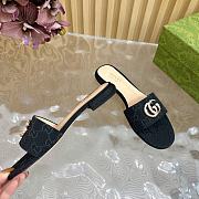 Fortok Gucci Double G Diamond Buckle Flat Slippers Black - 2