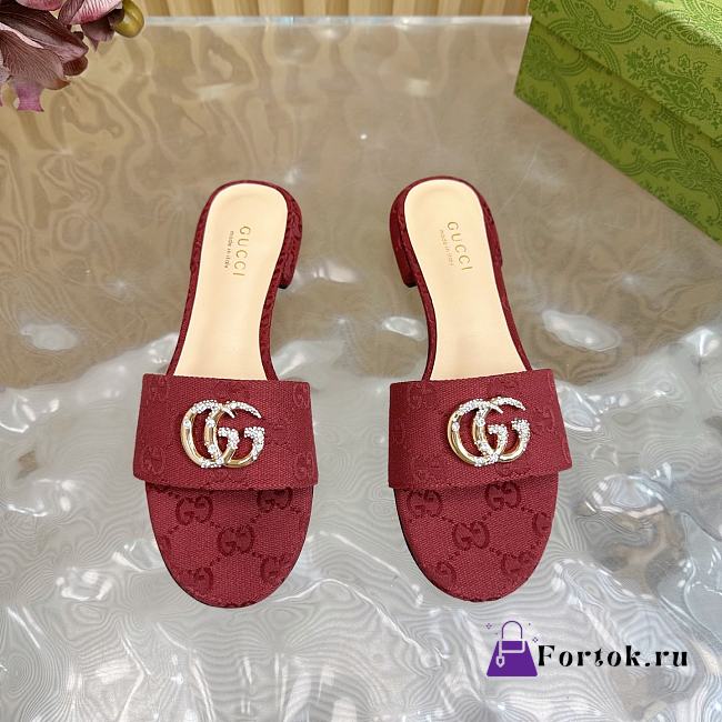 Fortok Gucci Double G Diamond Buckle Flat Slippers Red - 1