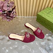 Fortok Gucci Double G Diamond Buckle Flat Slippers Red - 4
