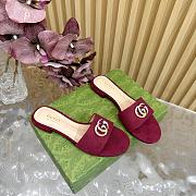Fortok Gucci Double G Diamond Buckle Flat Slippers Red - 2