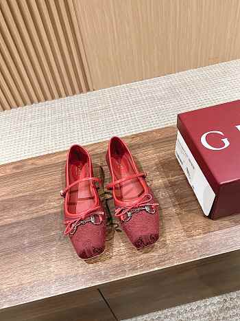 Fortok Gucci Horsebit Ballet Shoes Red