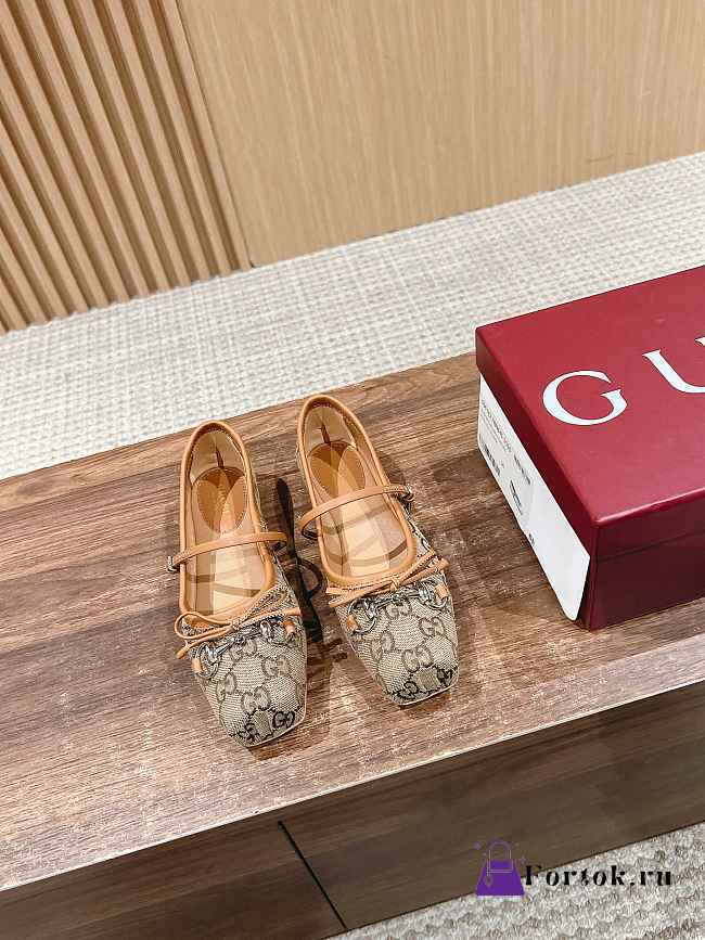 Fortok Gucci Horsebit Ballet Shoes Beige - 1