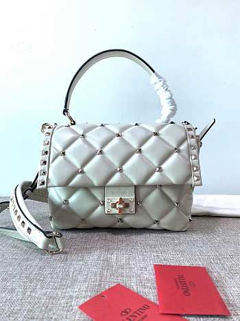 Fortok Valentino Candy Stud Top Handle Bag White 23×11×17cm