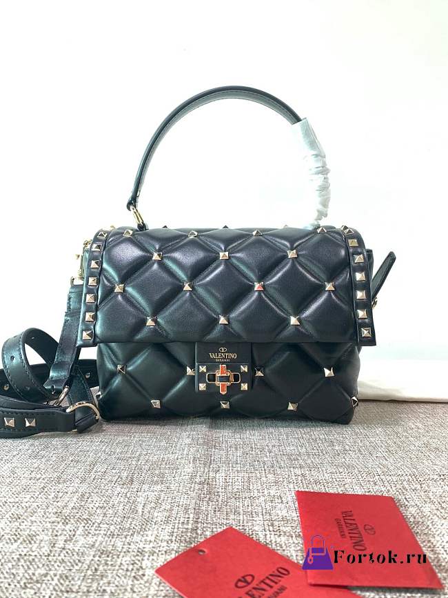 Fortok Valentino Candy Stud Top Handle Bag Black 23×11×17cm - 1