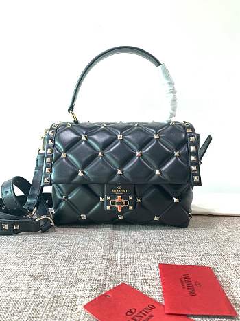 Fortok Valentino Candy Stud Top Handle Bag Black 23×11×17cm