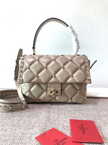 Fortok Valentino Candy Stud Top Handle Bag Beige 23×11×17cm