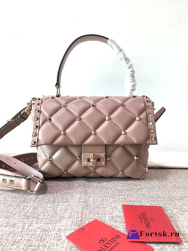Fortok Valentino Candy Stud Top Handle Bag Pink 23×11×17cm - 1