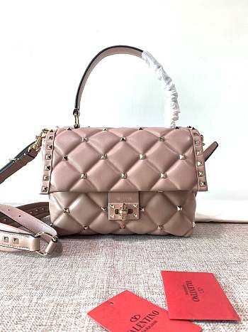 Fortok Valentino Candy Stud Top Handle Bag Pink 23×11×17cm