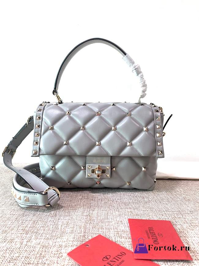 Fortok Valentino Candy Stud Top Handle Bag Grey 23×11×17cm - 1