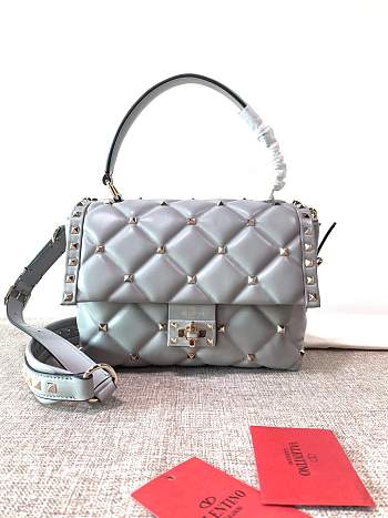 Fortok Valentino Candy Stud Top Handle Bag Grey 23×11×17cm