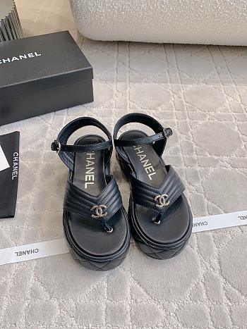 Fortok Chanel Toe-clip Thick-soled Sandals Black 