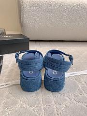 Fortok Chanel Toe-clip Thick-soled Sandals Blue Denim - 5