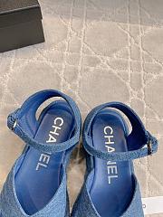 Fortok Chanel Toe-clip Thick-soled Sandals Blue Denim - 4