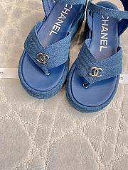 Fortok Chanel Toe-clip Thick-soled Sandals Blue Denim - 3