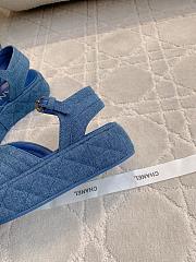 Fortok Chanel Toe-clip Thick-soled Sandals Blue Denim - 2