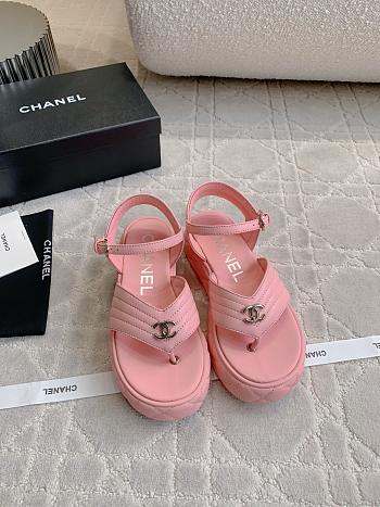 Fortok Chanel Toe-clip Thick-soled Sandals Pink