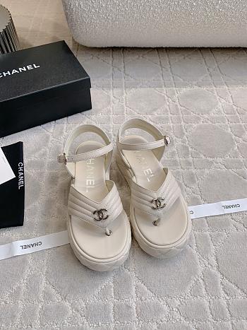 Fortok Chanel Toe-clip Thick-soled Sandals White