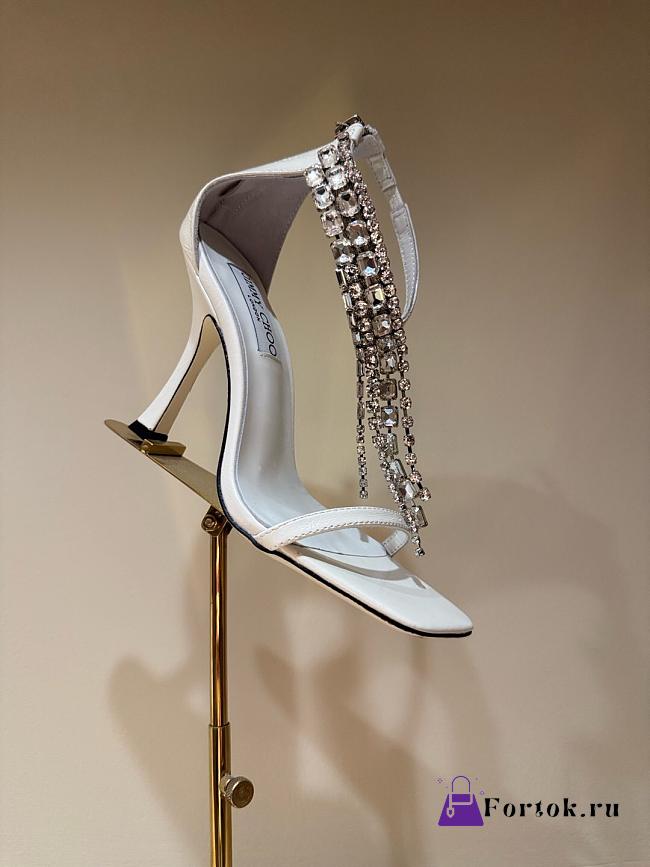 Fortok Jimmy Choo classic diamond chain pointed crystal high-heel sandals white - 1