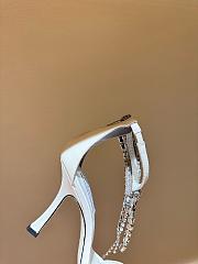 Fortok Jimmy Choo classic diamond chain pointed crystal high-heel sandals white - 4
