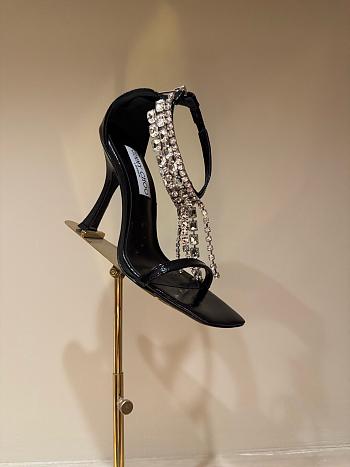 Fortok Jimmy Choo classic diamond chain pointed crystal high-heel sandals black