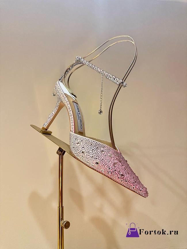 Fortok Jimmy Choo Saeda 100mm Crystal-embellished Pumps Pink & White - 1
