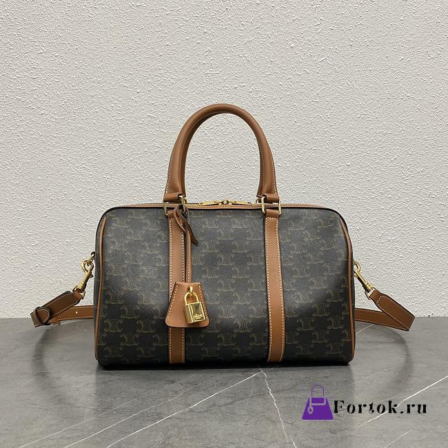 Fortok Celine Boston Brown Suede Bag Triomphe 119573 31x20x17cm - 1