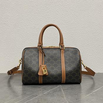 Fortok Celine Boston Brown Suede Bag Triomphe 119573 31x20x17cm