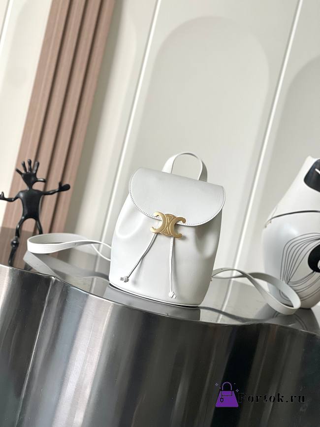 Fortok Celine Bonnie White Leather Backpack 118703 25x18x13cm - 1