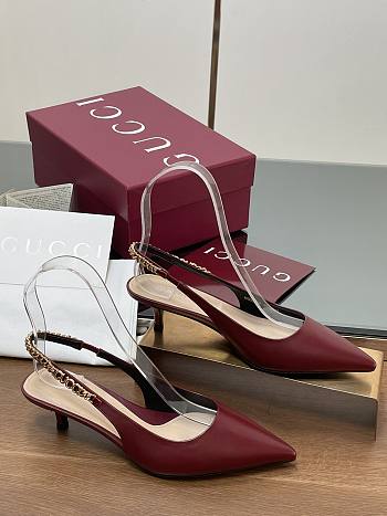 Fortok Gucci Letter Buckle Chain High-heeled Sandals Burgundy