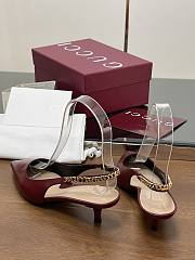 Fortok Gucci Letter Buckle Chain High-heeled Sandals Burgundy - 2