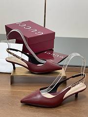 Fortok Gucci Letter Buckle Chain High-heeled Sandals Burgundy - 3